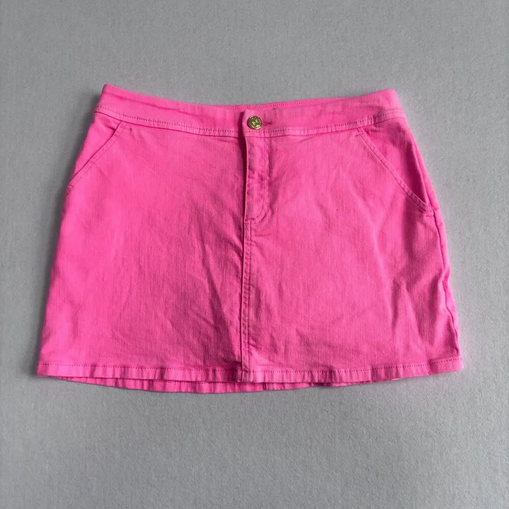 Lilly Pulitzer Denim Skort Women's 4 Hot Pink Cotton Vacation Summer Stretch